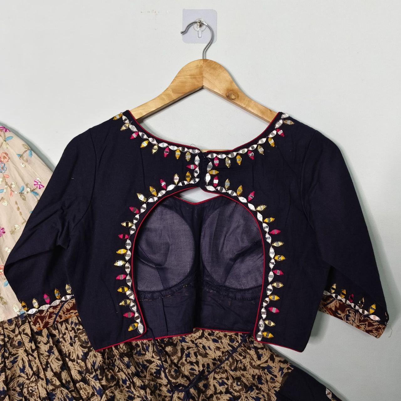 Pure Jaam Cotton Base Skirt With Kampi Border And Multi Work Combination Chaniya Choli