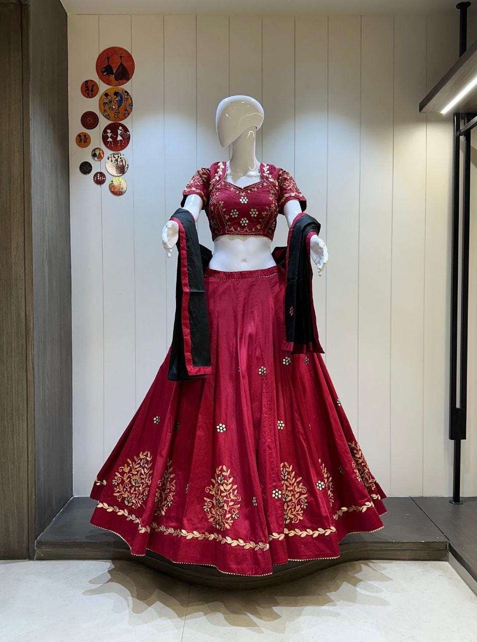 Pure Jaam Cotton Choli For Navratri Patola Lehenga Festival Outfit Gamthi Work Garba Night