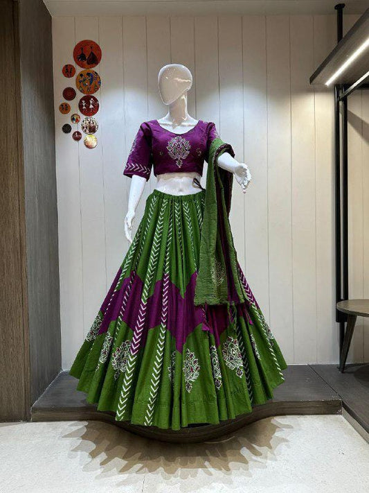 Heavy Flex Cotton Fabric Original Manual Mirror Work In Skirt And Blouse Chaniya Choli