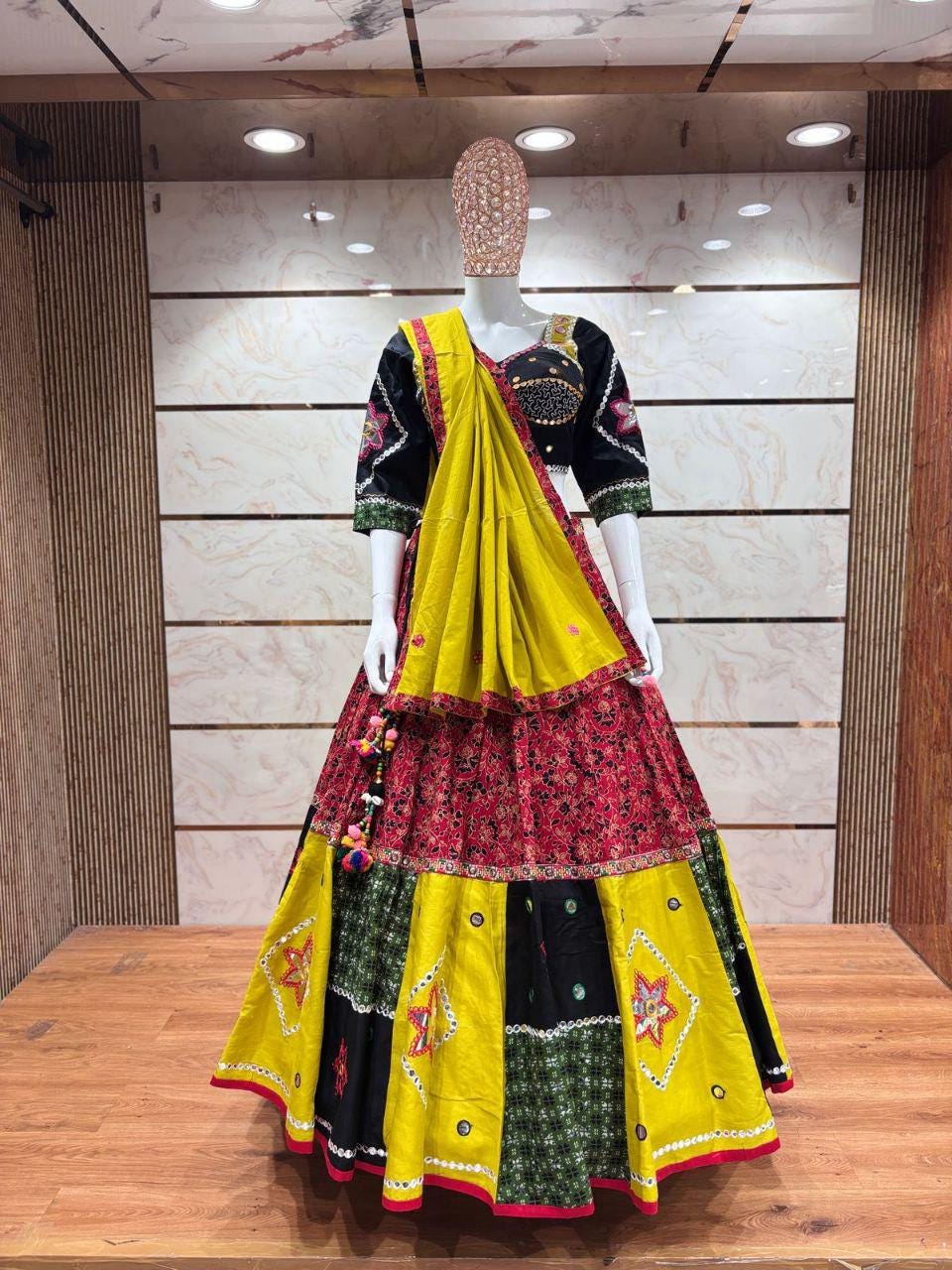 Kalam Kari Print With Aari Work With Patti Work Chaniya Choli With Heavy Blouse