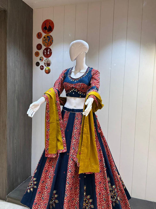 Pure Ajrakh Cotton Print Fabric Choli For Navratri Patola Lehenga Festival Outfit Gamthi Work Garba Night
