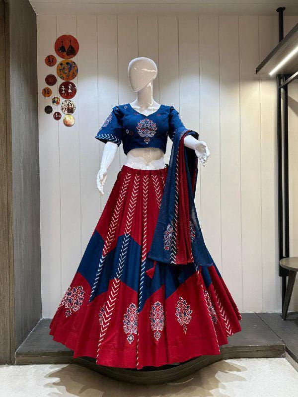 Heavy Flex Cotton Fabric Original Manual Mirror Work In Skirt And Blouse Chaniya Choli