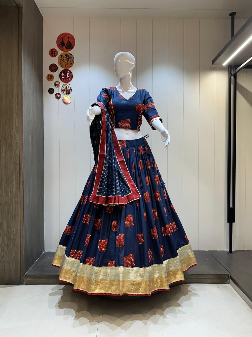 Pure Khadi Cotton Chaniya Choli With Gotta And Foil Work Lining- Crape Lining