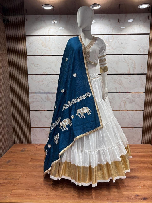 Pure Reyon Cotton Abhla Work Chaniya Choli For Navratri Patola Lehenga Festival Outfit Gamthi Work Garba Night