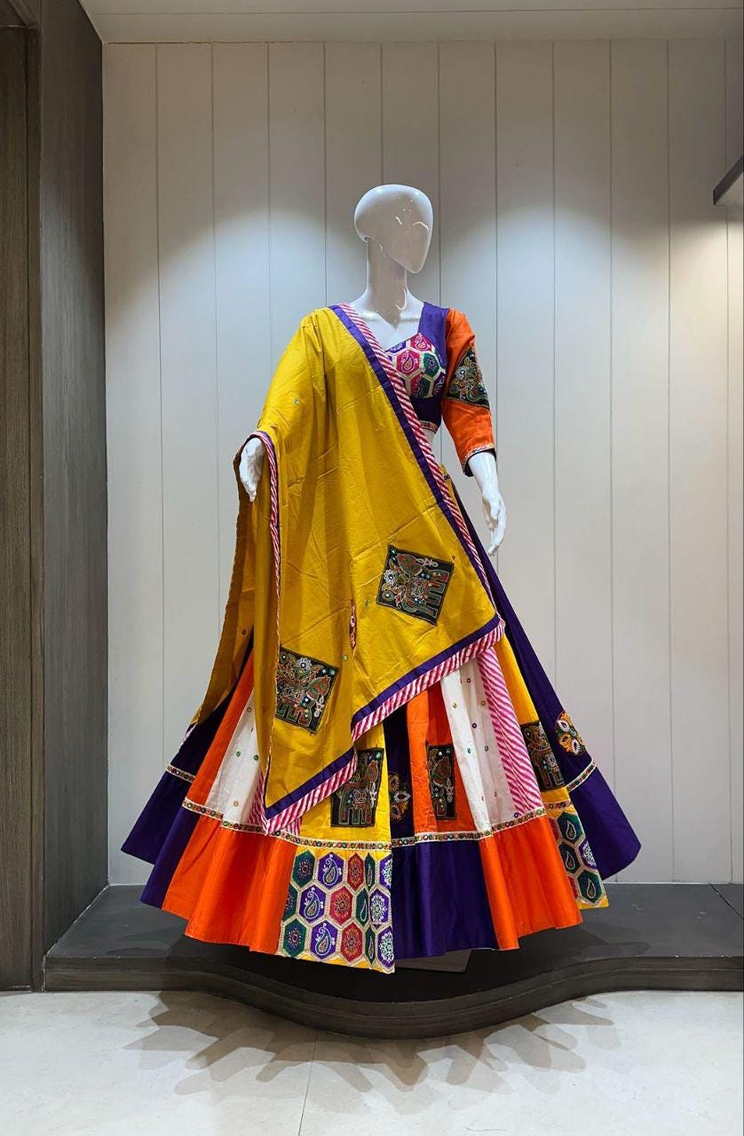 Designer Chaniya Choli for Navratri Patola Lehenga Festival outfit Gamthi Work Garba Night