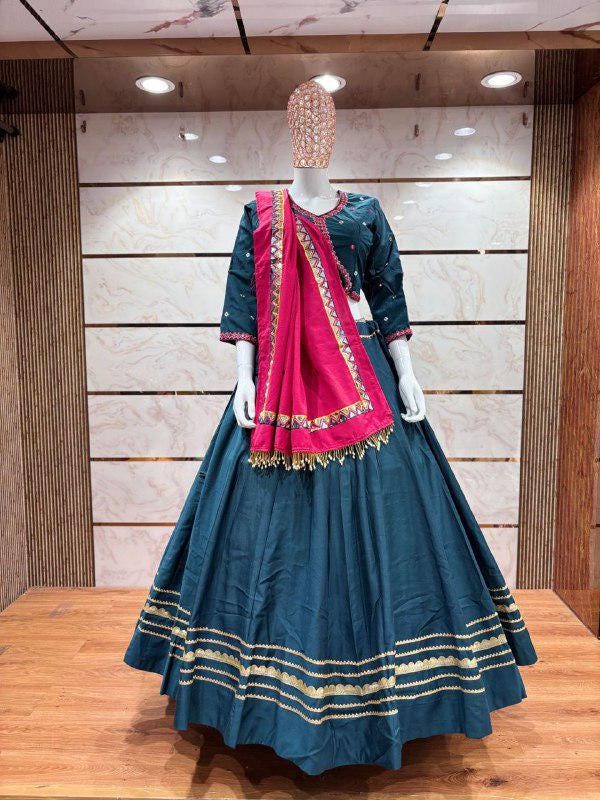 Designer Full Sleeve Heavy Real Mirror Work Base Chaniya Choli With Heavy Latkan Base
