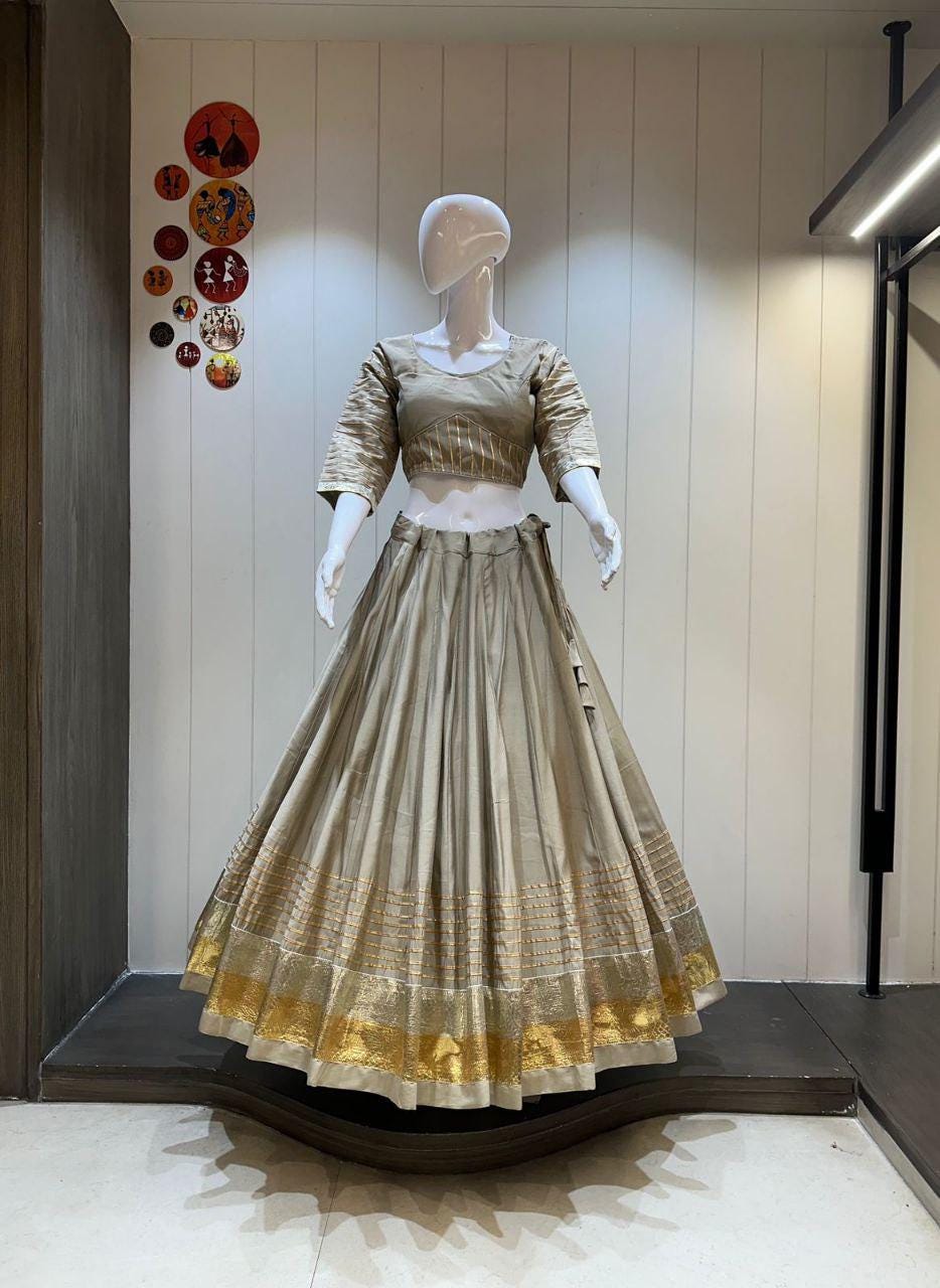 Pure khadi cotton Aari work chaniya choli Lehenga Festival outfit