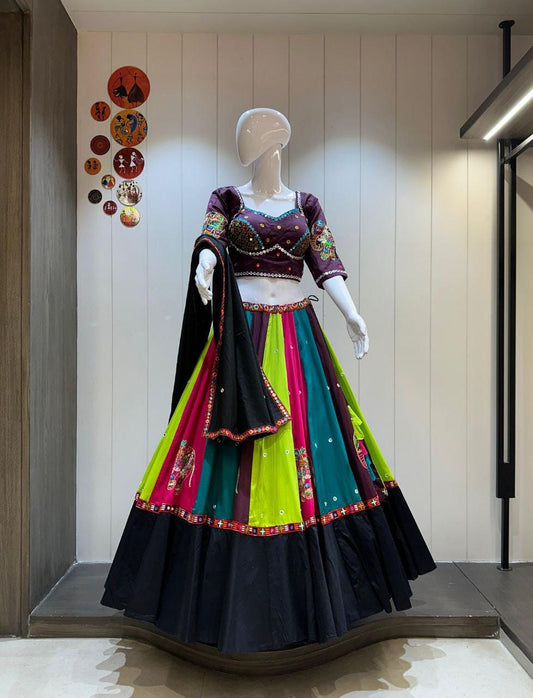 Pure Ajrakh Cotton Print Fabric Aari Work  With Patching Work Dupatta With Designer Blouse