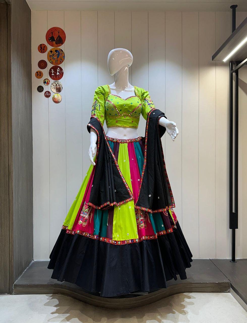 Pure Ajrakh Cotton Print Fabric Aari Work  With Patching Work Dupatta With Designer Blouse