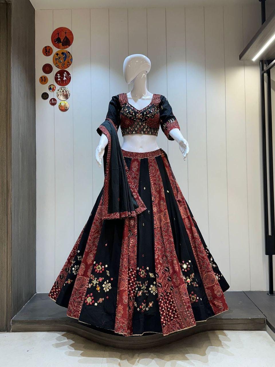 Khadi Cotton Kalo Pattern Chaniya Choli With Original Mirror Work