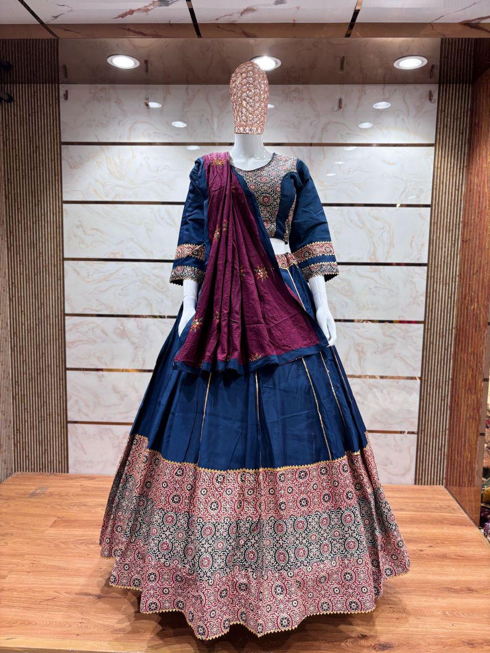 Multi Kali Designer Single Color Pc With Matching Blouse And Multi Patch Work Dupatta!!