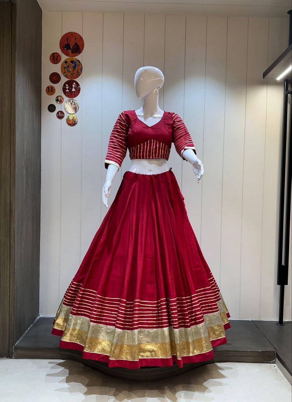 Pure Khadi Cotton Aari Work Chaniya Choli With Work Lace Touch Up