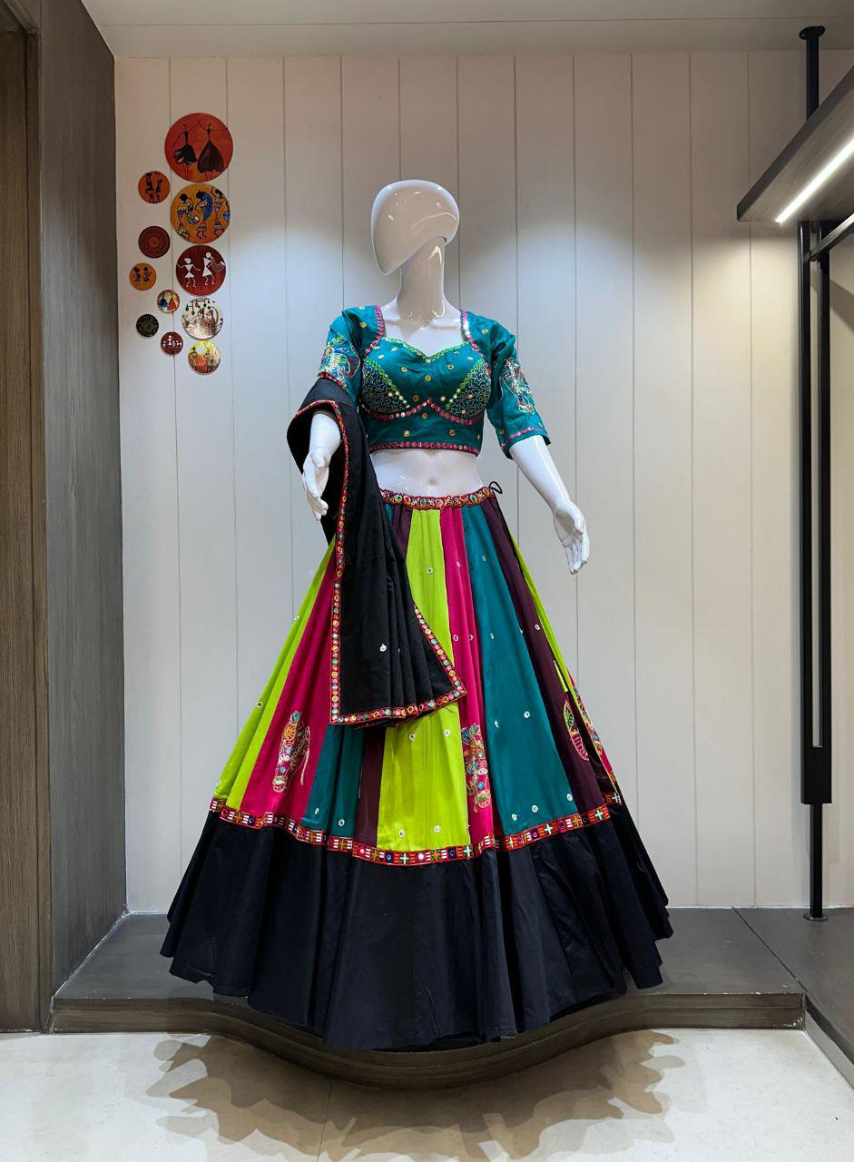 Pure Ajrakh Cotton Print Fabric Aari Work  With Patching Work Dupatta With Designer Blouse