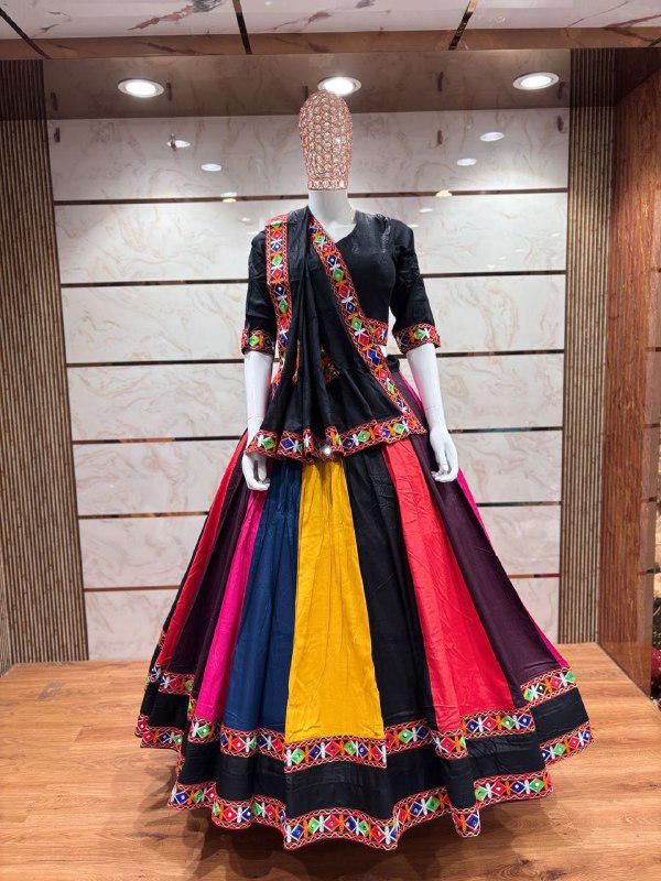 Multi Kali Designer Single Color Pc With Matching Blouse And Multi Patch Work Dupatta!!