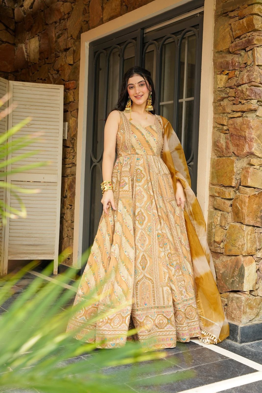 Pure Jimmy Organza Silk Digital Printed Padded Gown With 54+ Gown Length