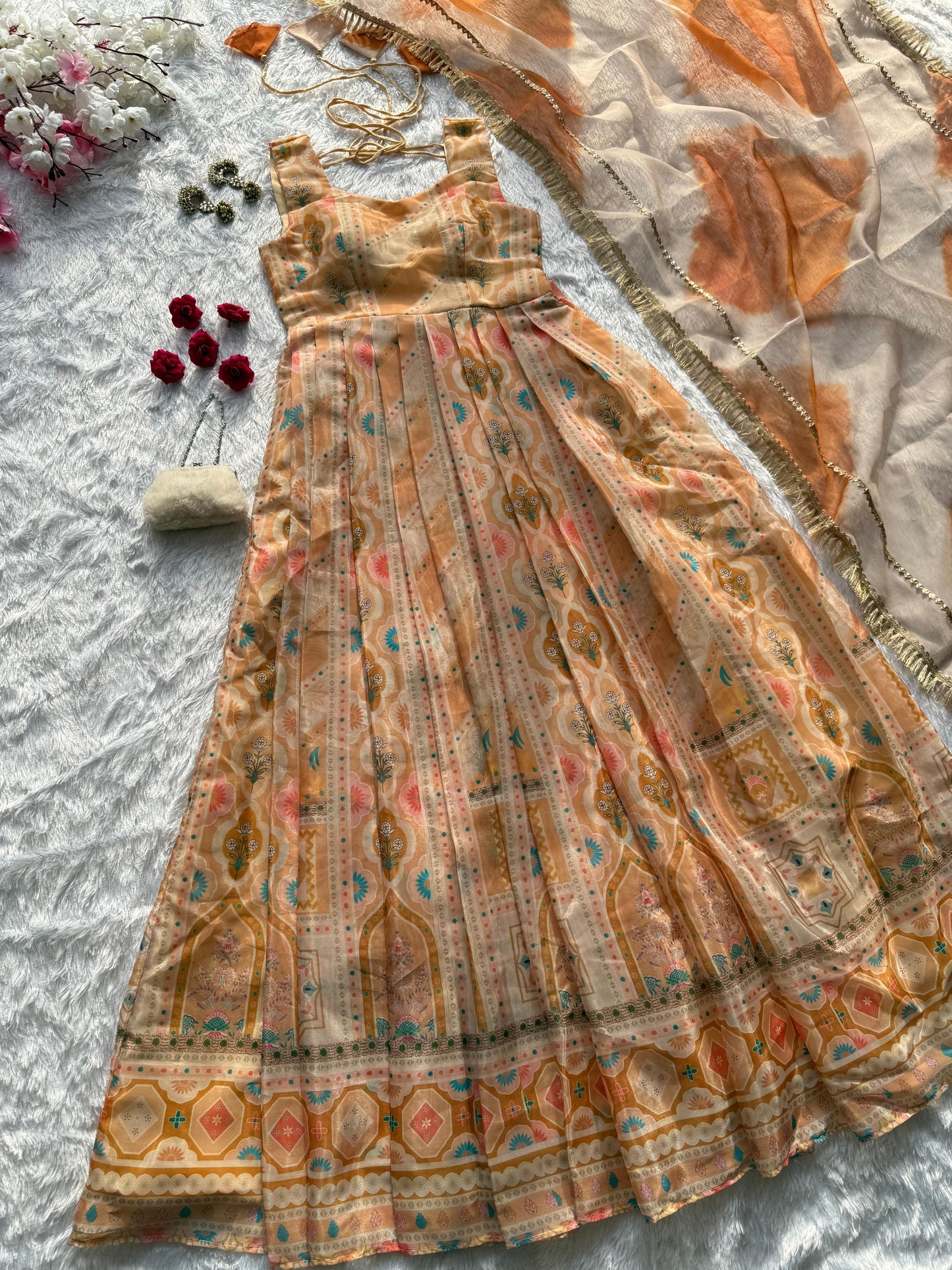 Pure Jimmy Organza Silk Digital Printed Padded Gown With 54+ Gown Length