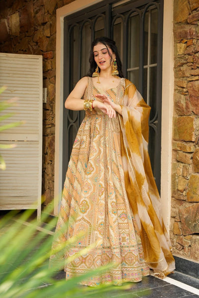 Pure Jimmy Organza Silk Digital Printed Padded Gown With 54+ Gown Length