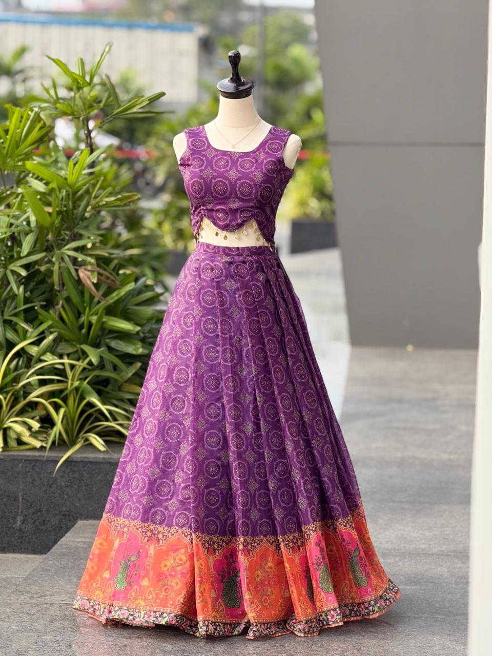 Pure Jimmy Organza Silk Digital Printed Lehnga With Canvas Patta