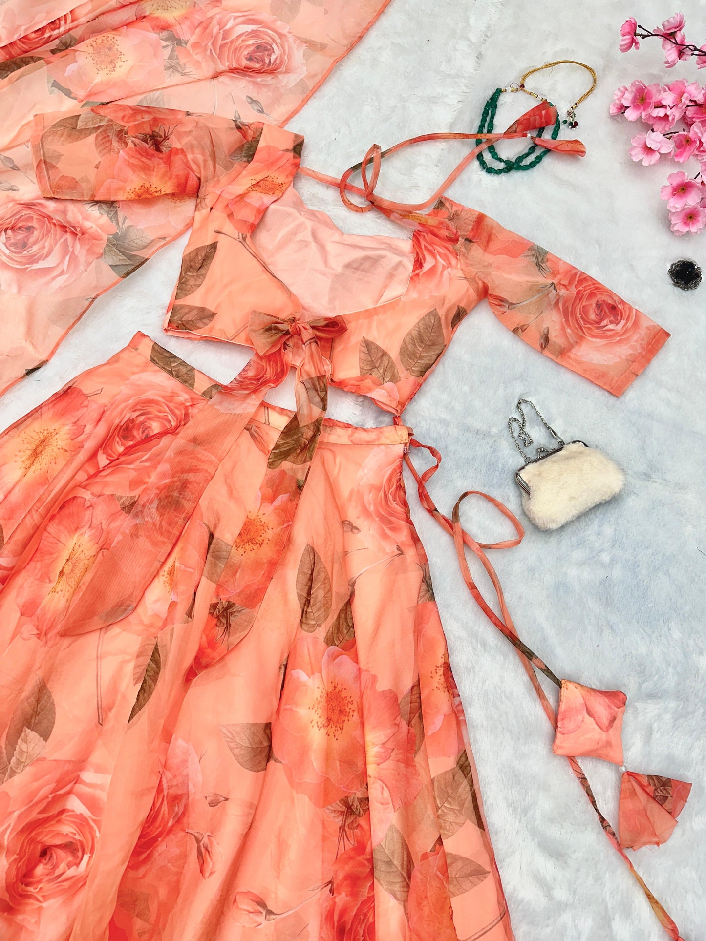 Pure Organza Silk Floral Printed Lehnga 8mtr Flair Lehnga With Canvas Patta