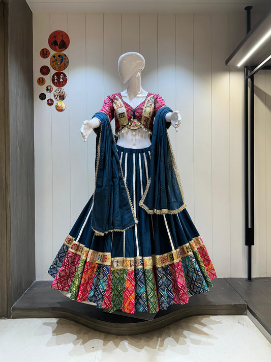 DesignerChaniya Choli for Navratri Patola Lehenga 3 pc Readymade garba Lehenga Festival outfit Gamthi Work Garba Night lehenga ready to wear