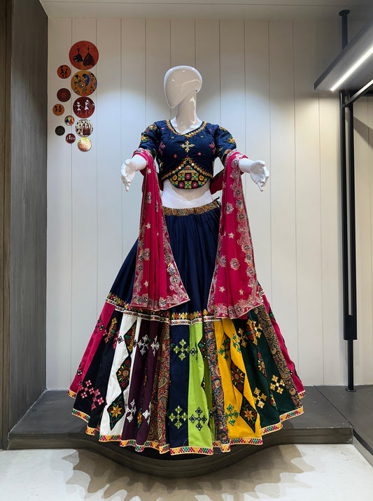 Designer Chaniya Choli for Navratri Patola Lehenga 3 pc Readymade garba Lehenga Festival outfit Gamthi Work Garba Night lehenga ready 2 wear