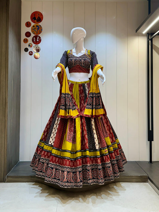 DesignerChaniya Choli for Navratri Patola Lehenga 3 pc Readymade garba Lehenga Festival outfit Gamthi Work Garba Night lehenga ready to wear