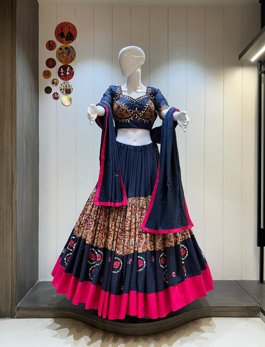 Designer Chaniya Choli for Navratri Patola Lehenga 3 pc Readymade garba Lehenga Festival outfit Gamthi Work Garba Night lehenga ready 2 wear