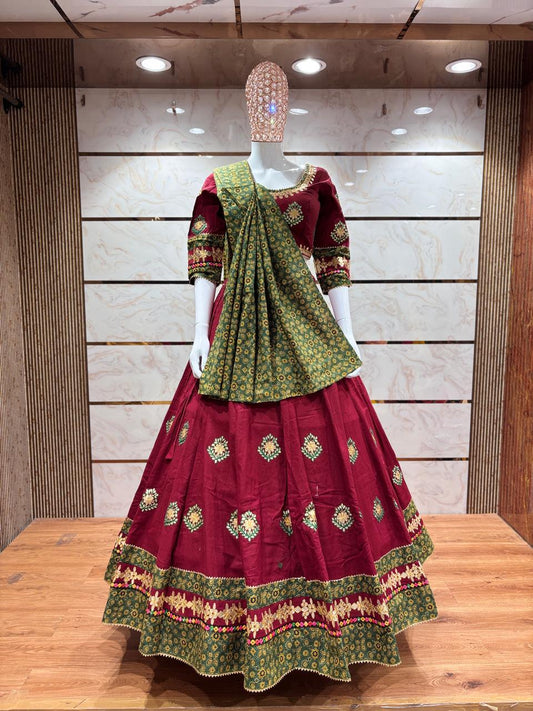 Designer Chaniya Choli for Navratri Patola Lehenga Festival outfit Gamthi Work Garba Night