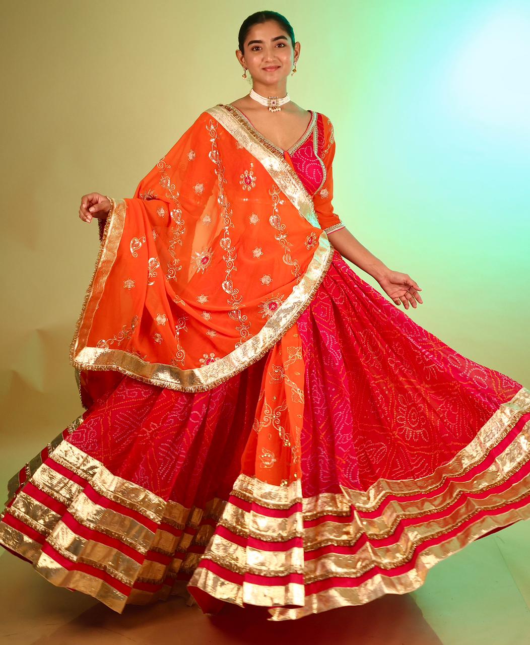 Designer Chaniya Choli for Navratri Patola Lehenga Festival outfit Gamthi Work Garba Night