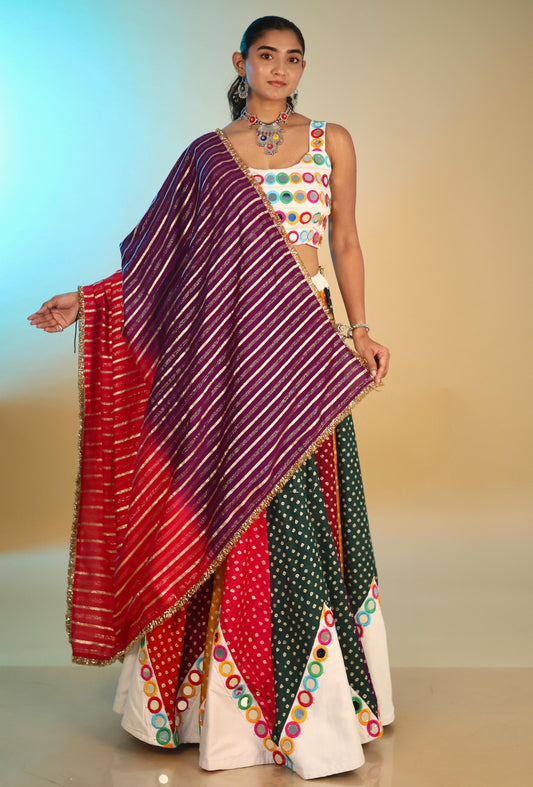 Multi Color Designer Chaniya Choli for Navratri Patola Lehenga Festival outfit Gamthi Work Garba Night