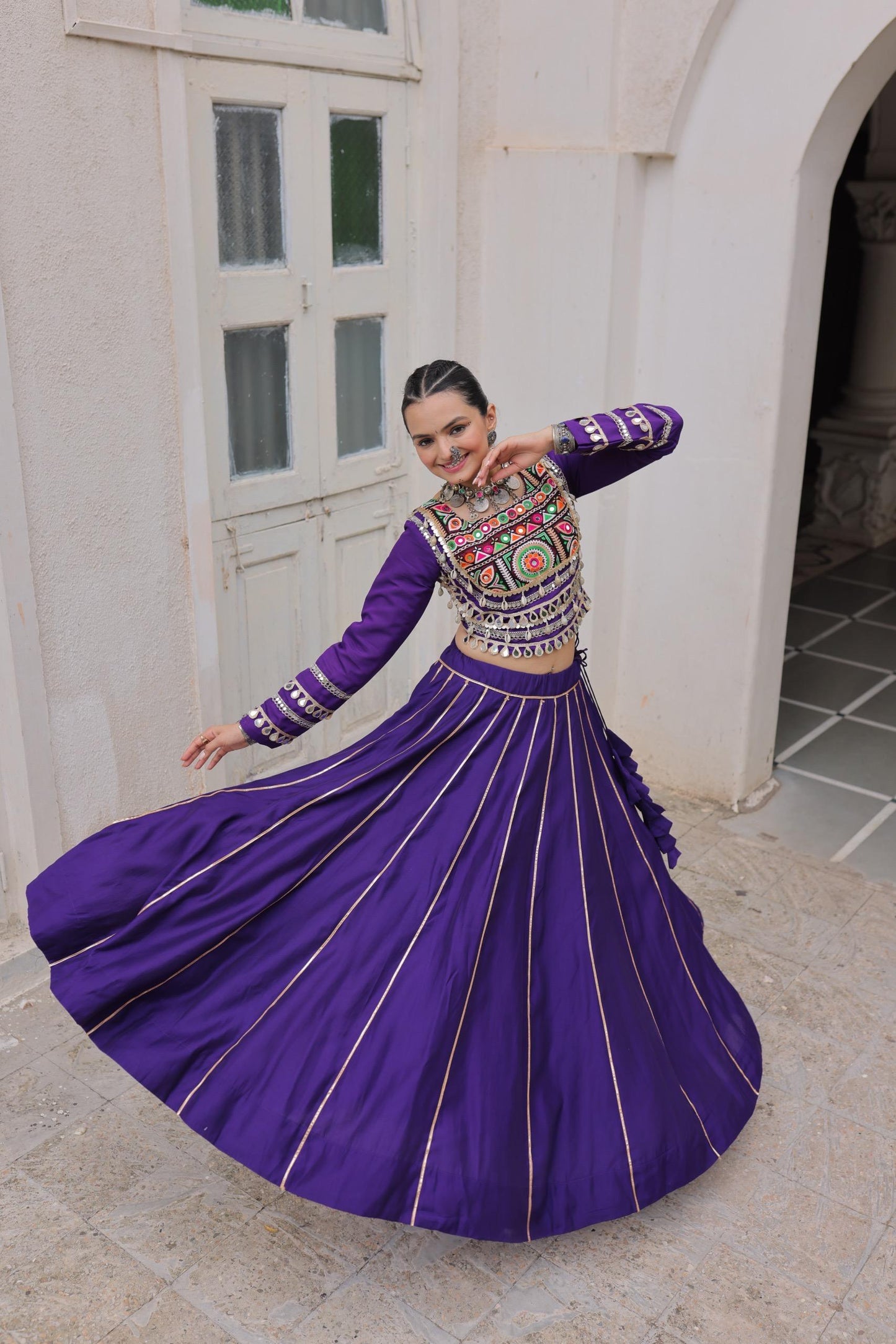 Designer Chaniya Choli for Navratri Patola Lehenga Festival outfit Gamthi Work Garba Night