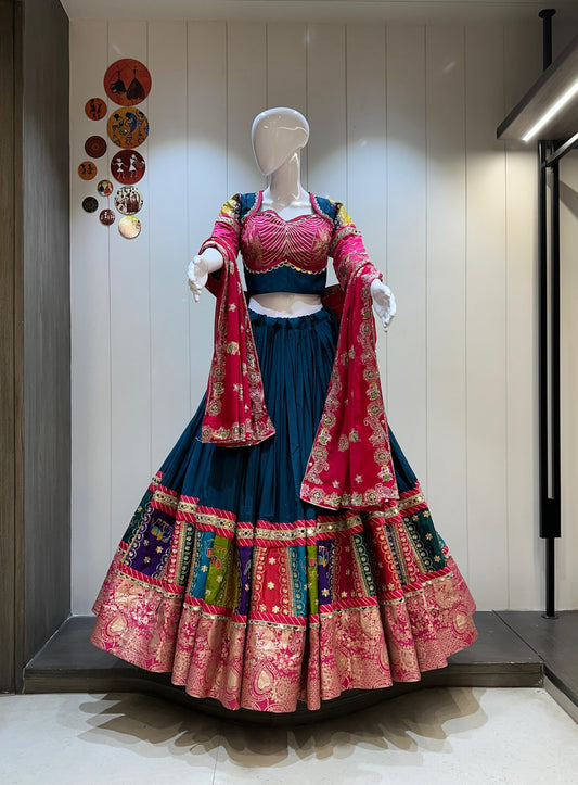 Pure Roman Silk Fabric Chaniya Choli for Navratri Patola Lehenga Festival outfit Gamthi Work Garba Night