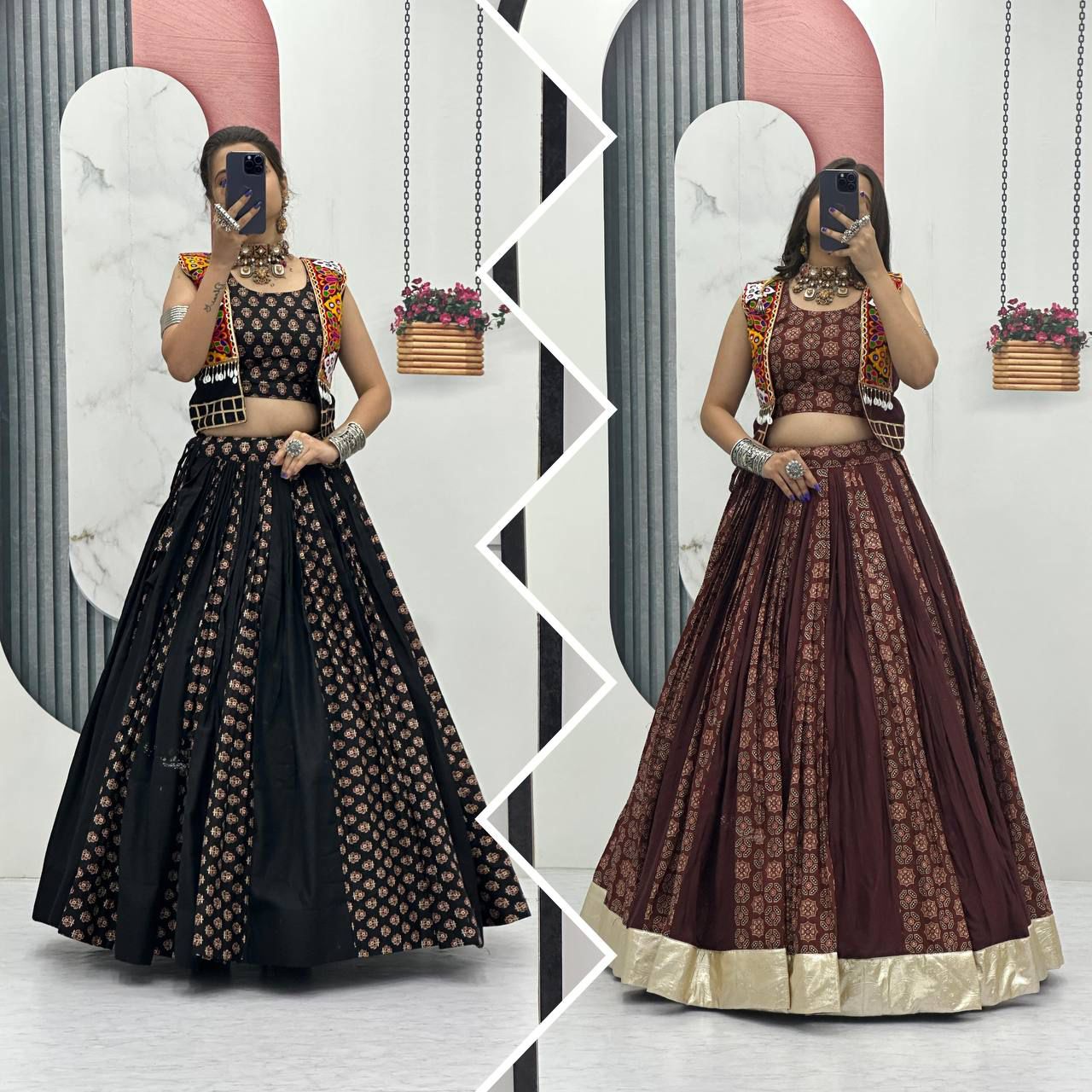 Pure Kutchii Print Fabric Chaniya Choli for Navratri Patola Lehenga Festival outfit Gamthi Work Garba Night