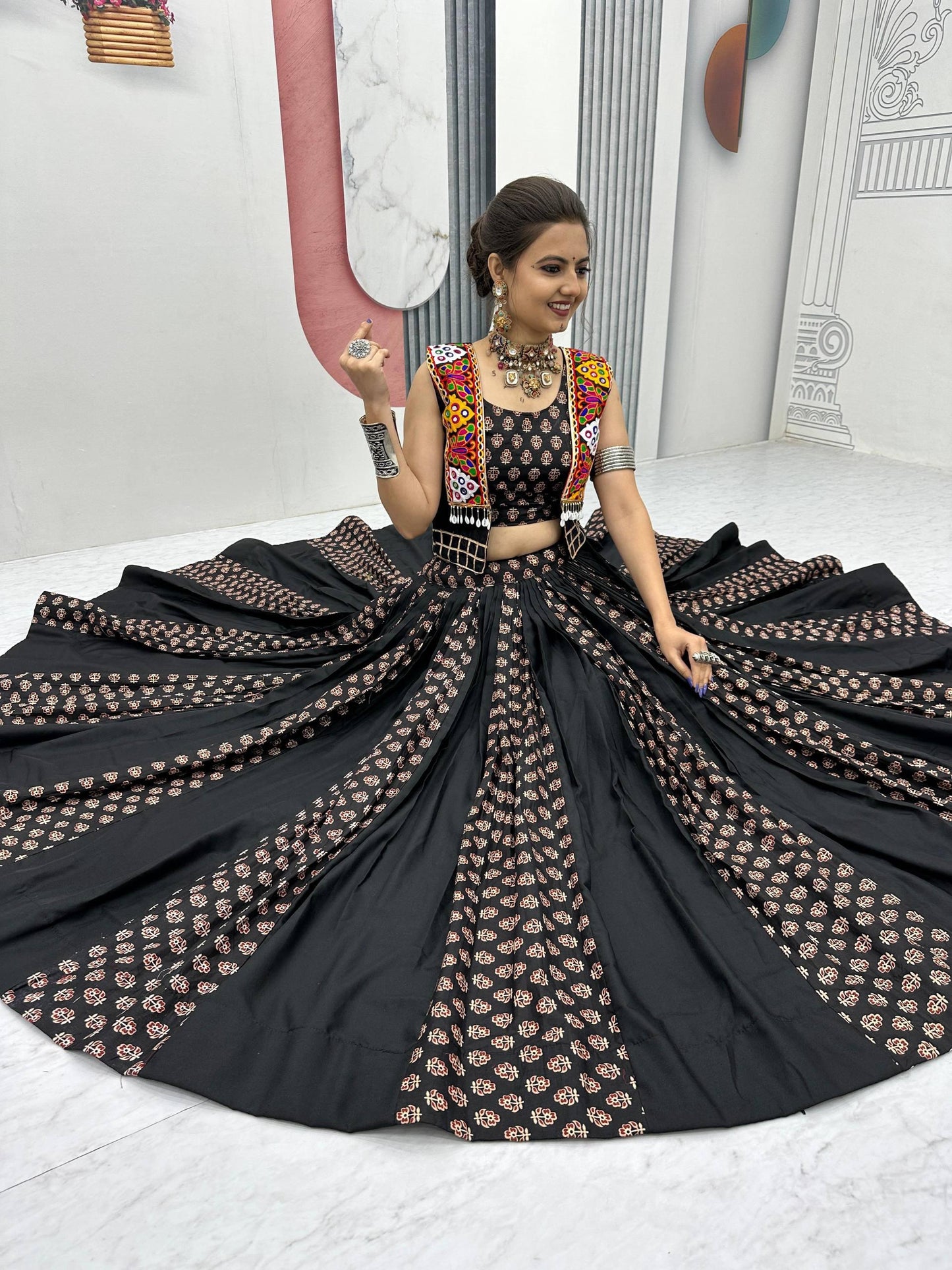 Pure Kutchii Print Fabric Chaniya Choli for Navratri Patola Lehenga Festival outfit Gamthi Work Garba Night