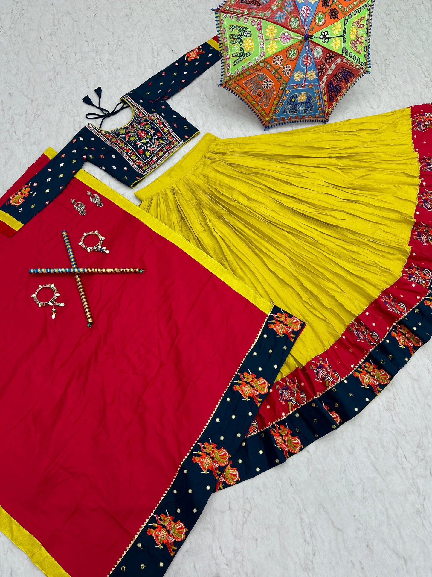 Pure Kutchii Print Fabric Chaniya Choli for Navratri Patola Lehenga Festival outfit Gamthi Work Garba Night