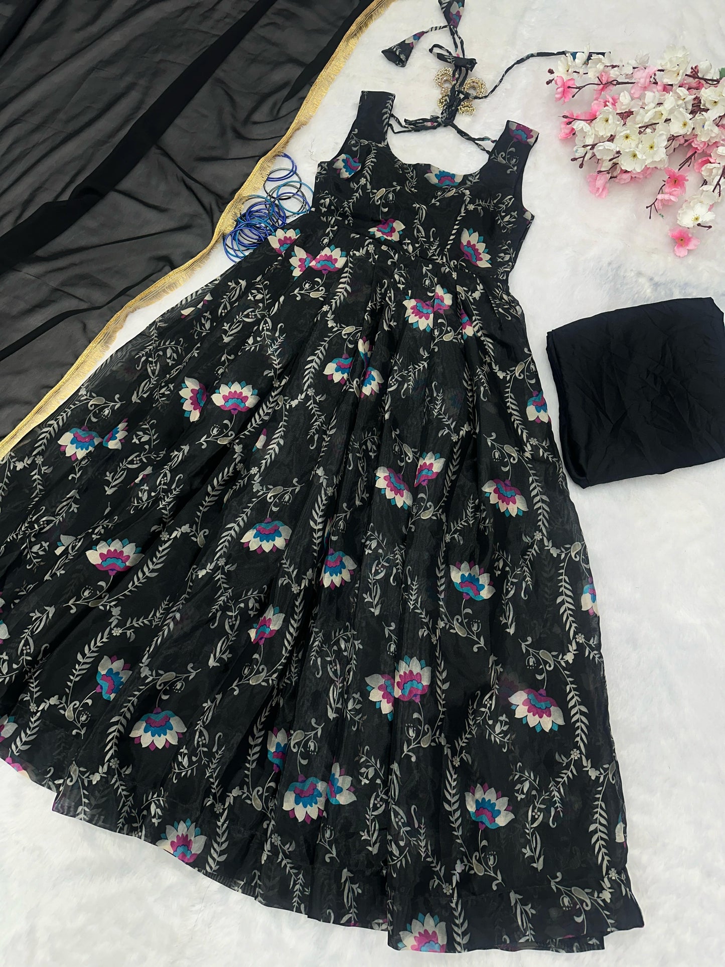 Pure Jimmy Organza Silk Digital Printed Padded Gown