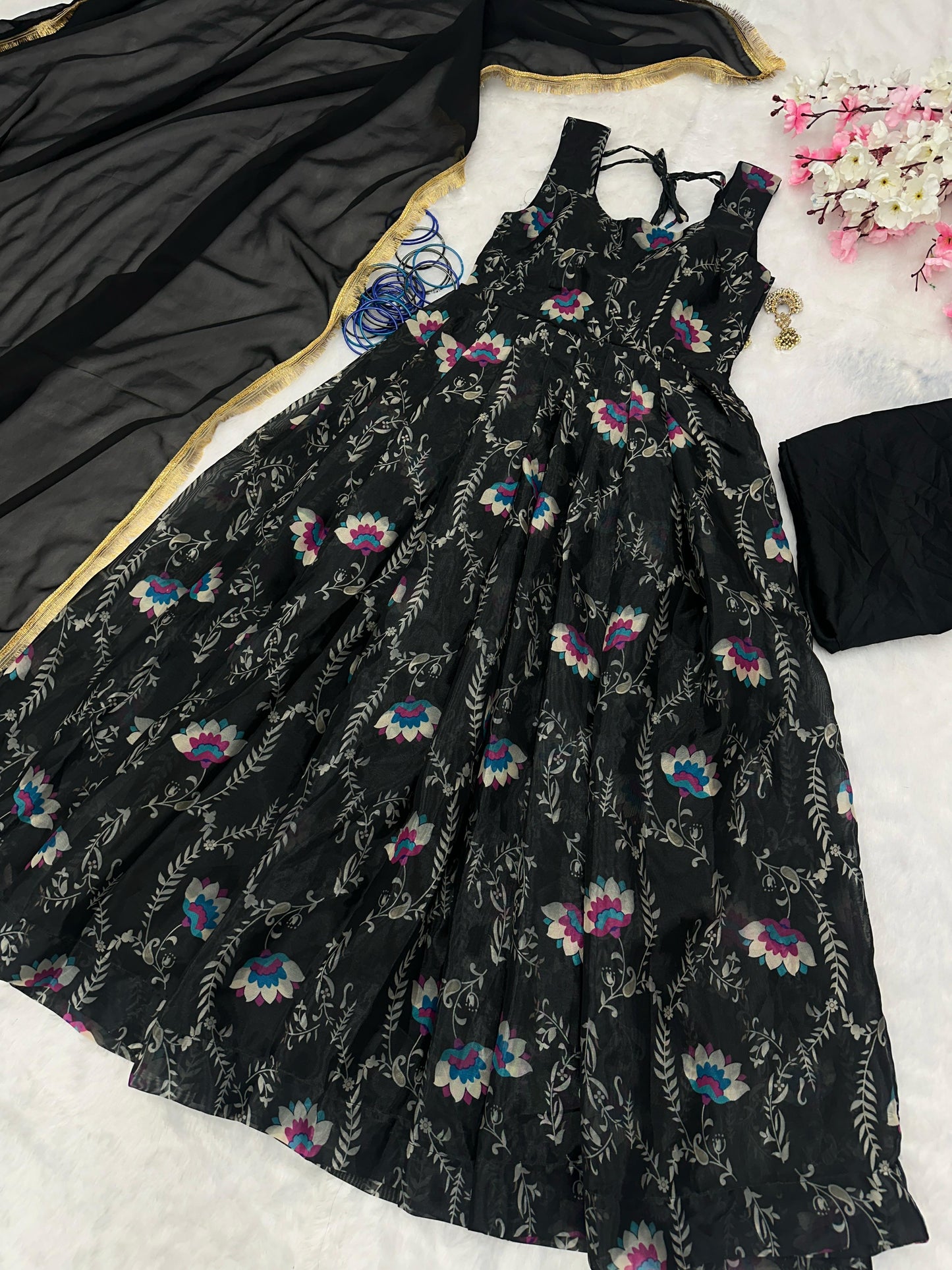 Pure Jimmy Organza Silk Digital Printed Padded Gown