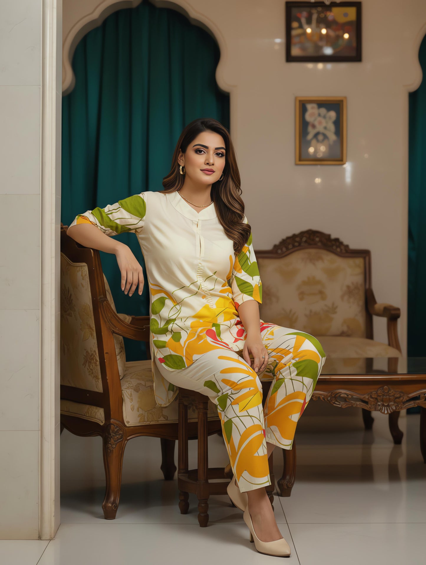 Cotton Roman Silk Beautiful Heavy Jaipuri  Printed Cotton Fabric CORD-SET India Ethnic Women Festive Party set Bride Wedding