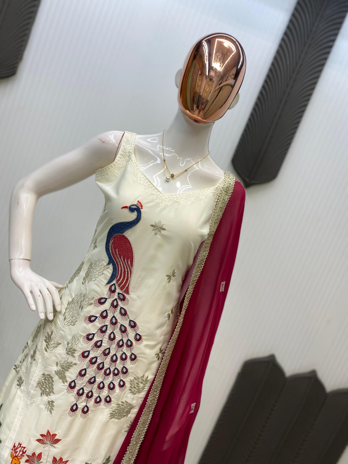 Heavy FRENCH CRAPE With Embroidery Work With PEACOCK Salwar Kameez Is Perfect For Party Wear