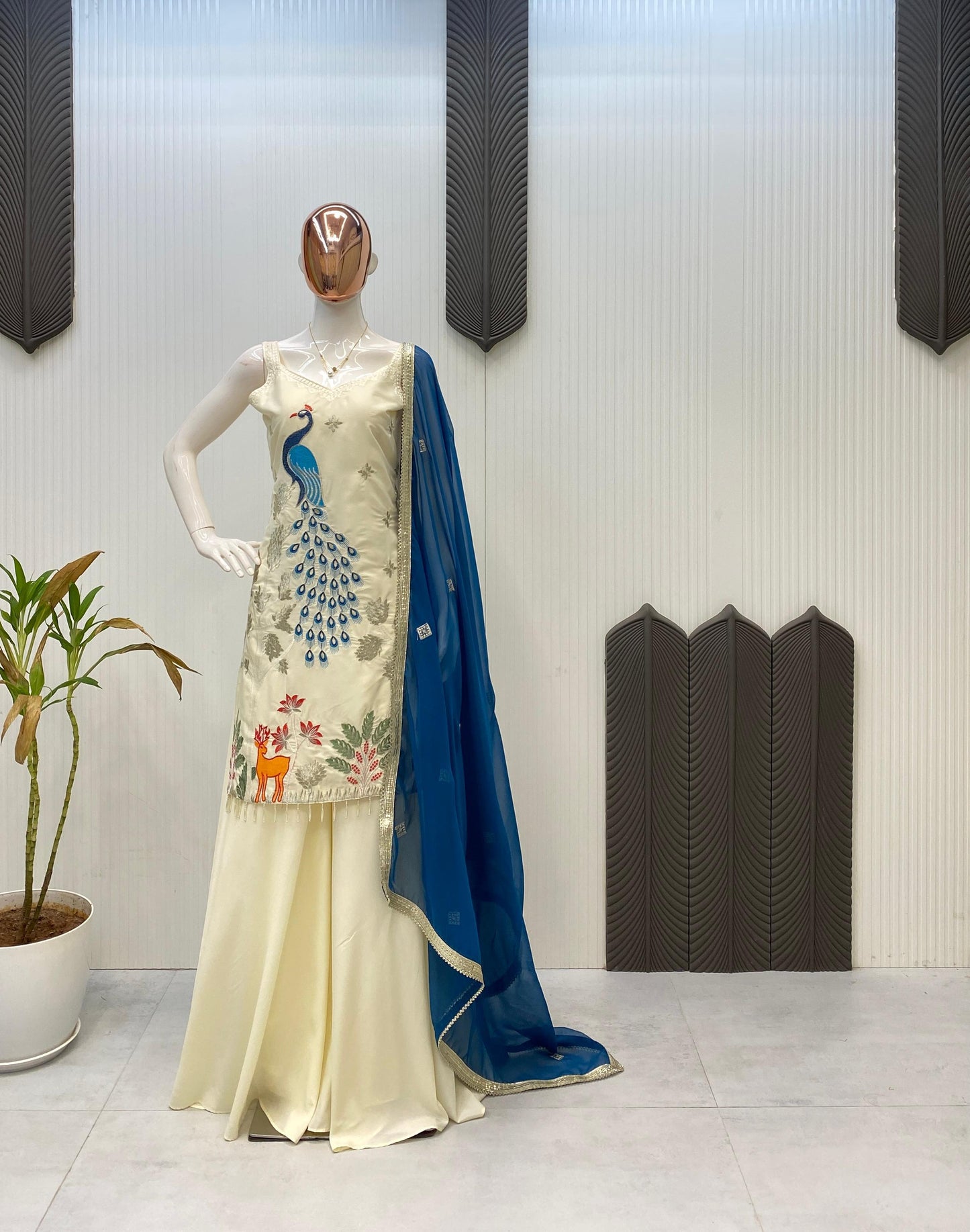 Heavy FRENCH CRAPE With Embroidery Work With PEACOCK Salwar Kameez Is Perfect For Party Wear