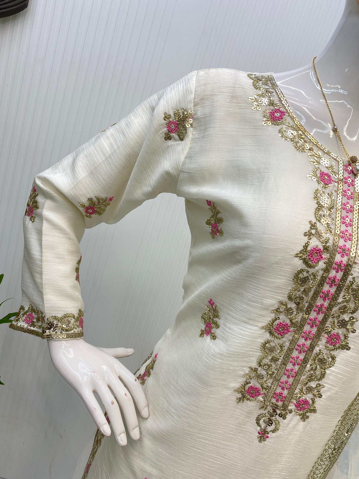 Heavy CHINON With SEQUENCE EMBROIDERY WORK Salwar Kameez Is Perfect For Party Wear