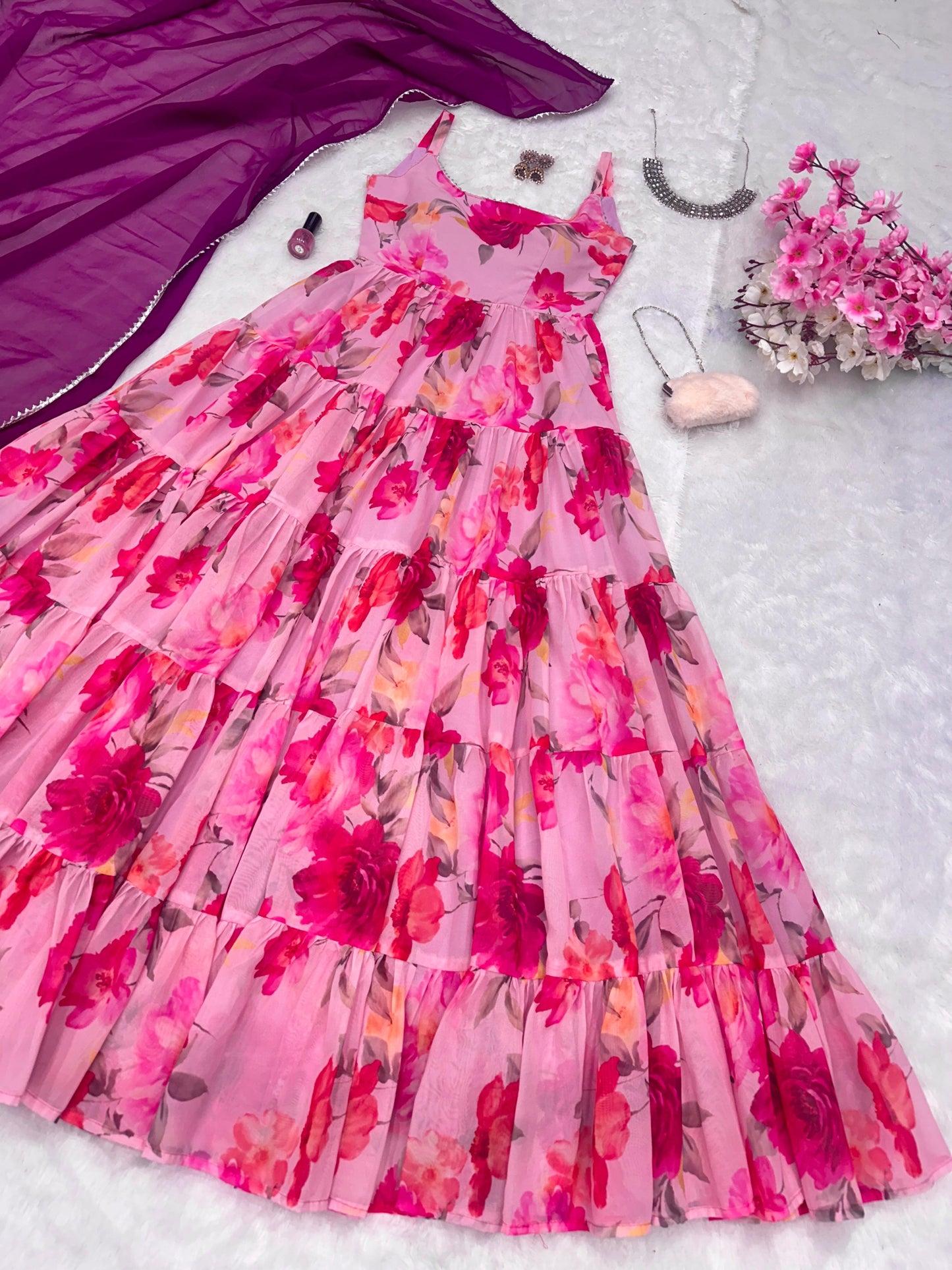 Georgette Digital Printed  Anarkali Suit With Huge 8mtr Flair