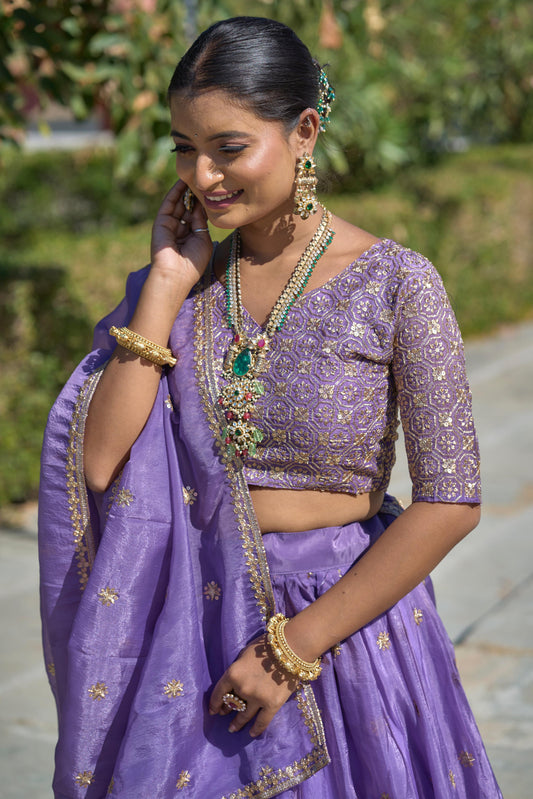 Gold Crush Purple Embroidery Lehenga Collection👜