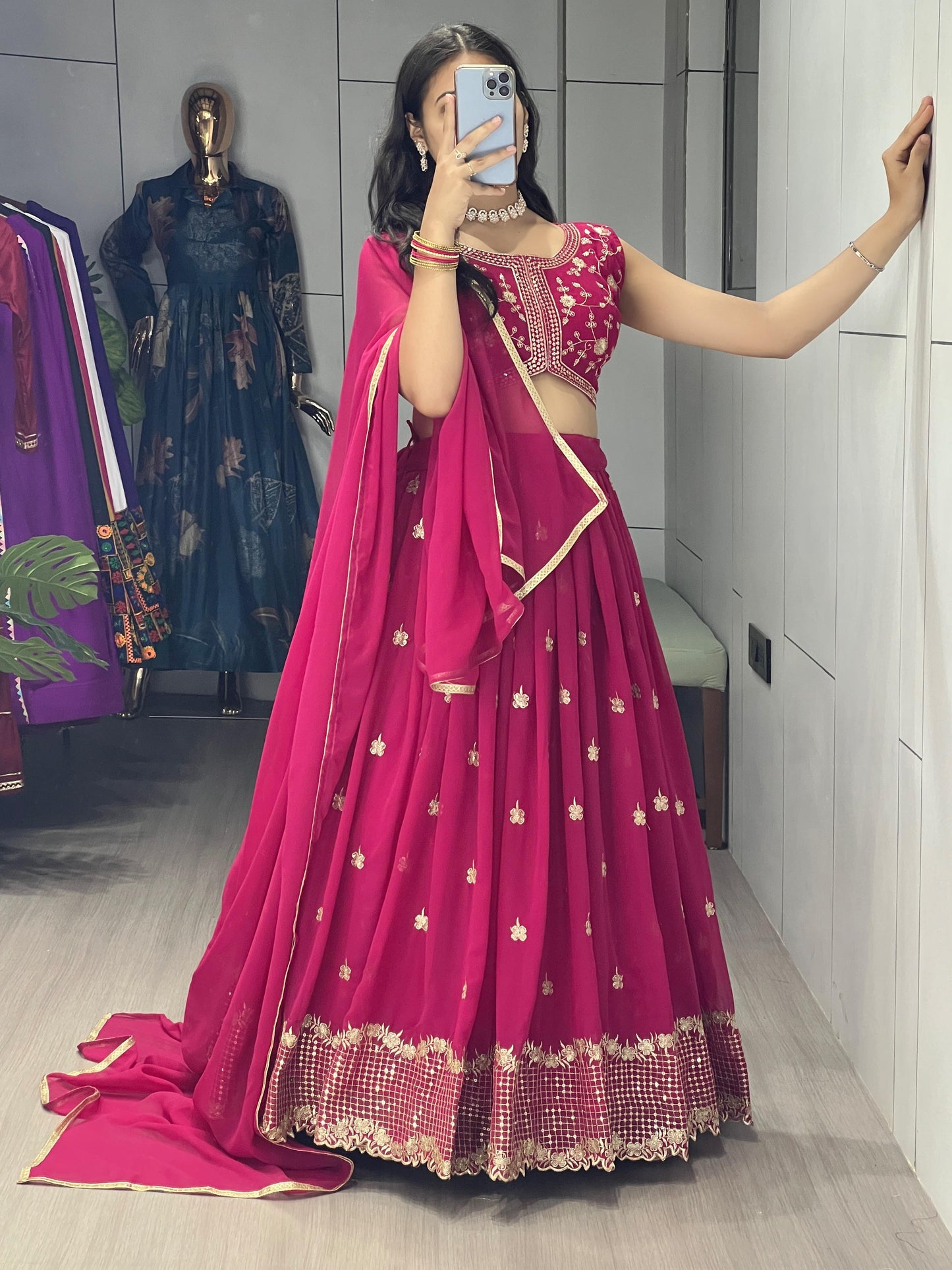 Classical Rani n Marron Embroidery Fully Stitched Lehenga Collection