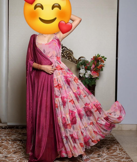 Georgette Digital Printed  Anarkali Suit With Huge 8mtr Flair