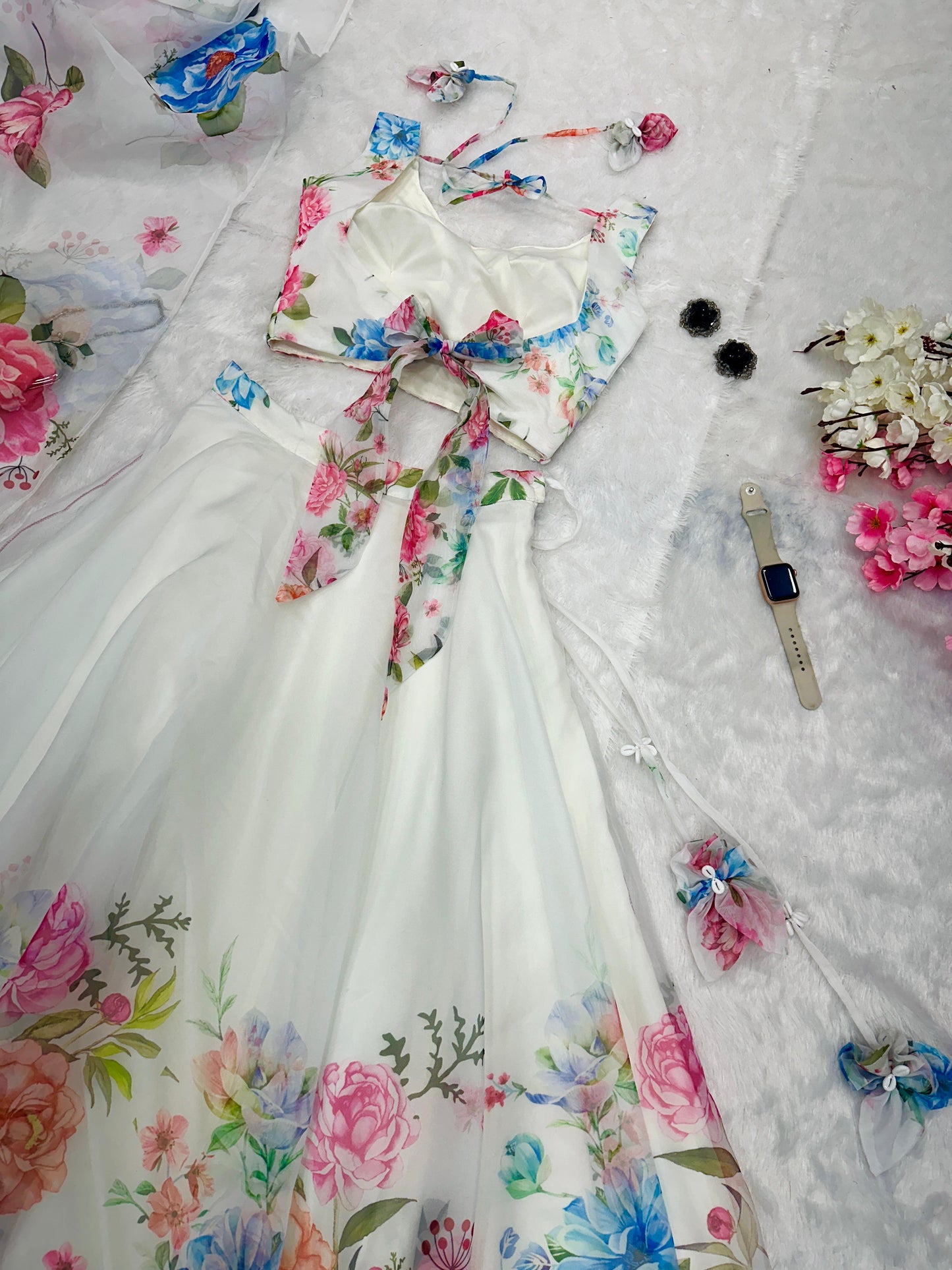 Pure Organza Silk Floral  Printed Lehnga 8 Mtr Flair Lehnga With Canvas Patta