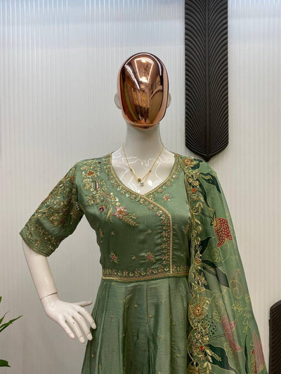 Exclusive 2 Piece Gown With Dupatta In Sequence Embroidery Work