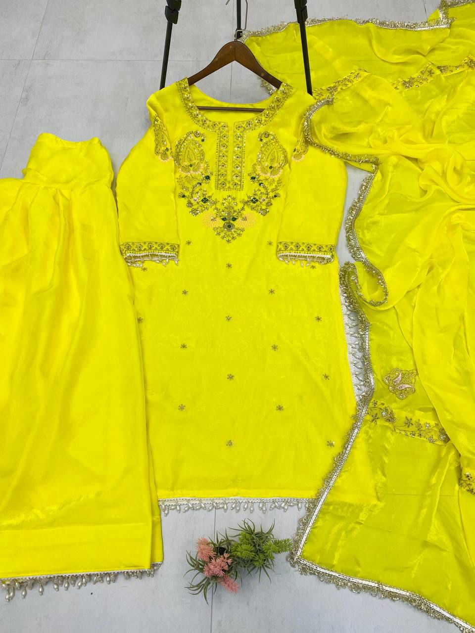 Exclusive Designer Sequance Embroidery Work Farsi Salwaar Suit With Dupatta