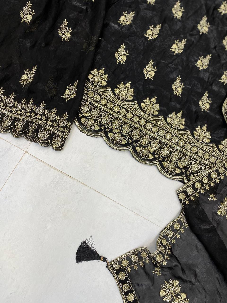 Designer And Elegance Pleated Palazzo Suit In Three Piece With Embroidery Work