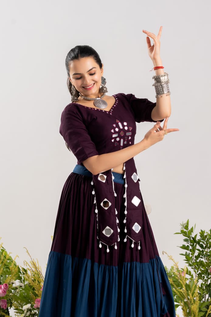 Pure Rayon Cotton Navratri Lehenga Choli With Real Mirror Work Adding A Touch Of Glamour